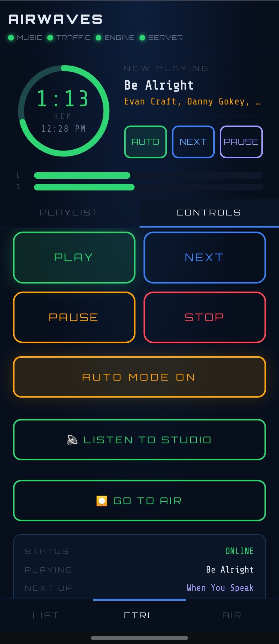AirWaves mobile controls — Go To Air