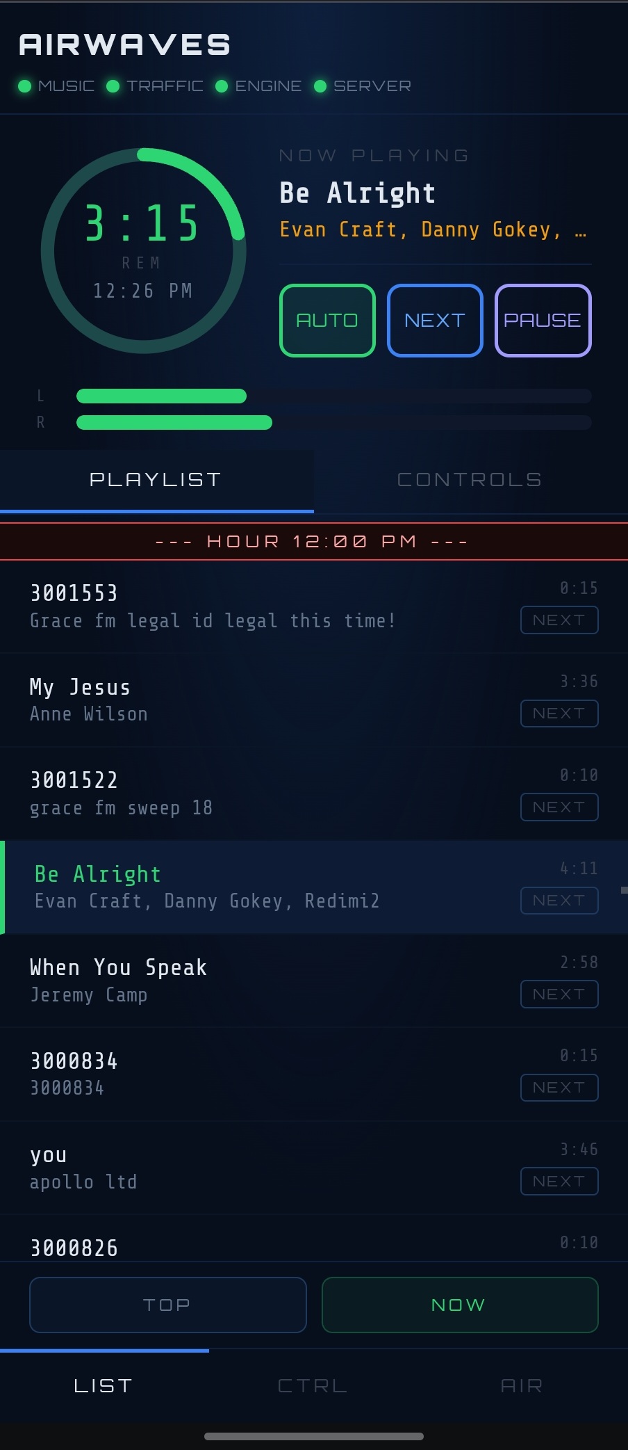 AirWaves mobile playlist view